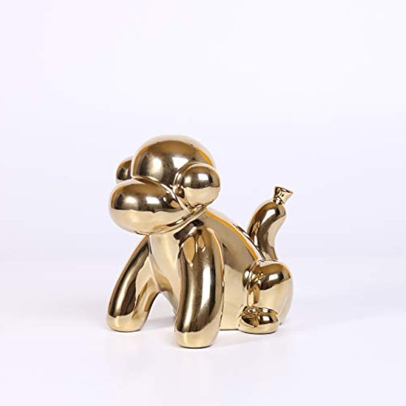 Gold Home Décor Balloon Figurine Accent, Small Ceramic Animal Statue Handmade Sculpture Ornament (Monkey) - Image 1